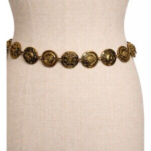New York Studio Vintage Gold Tone Concho Belt 1.5" Round Disc Clip Adjustable